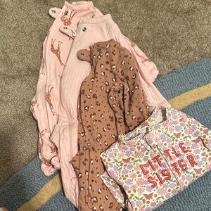 Baby Girl footed sleeper Set - Pink, Brown, Floral